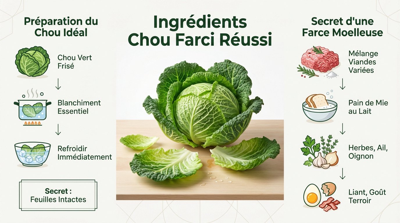 Ingrédients frais pour une recette chou farci traditionnelle