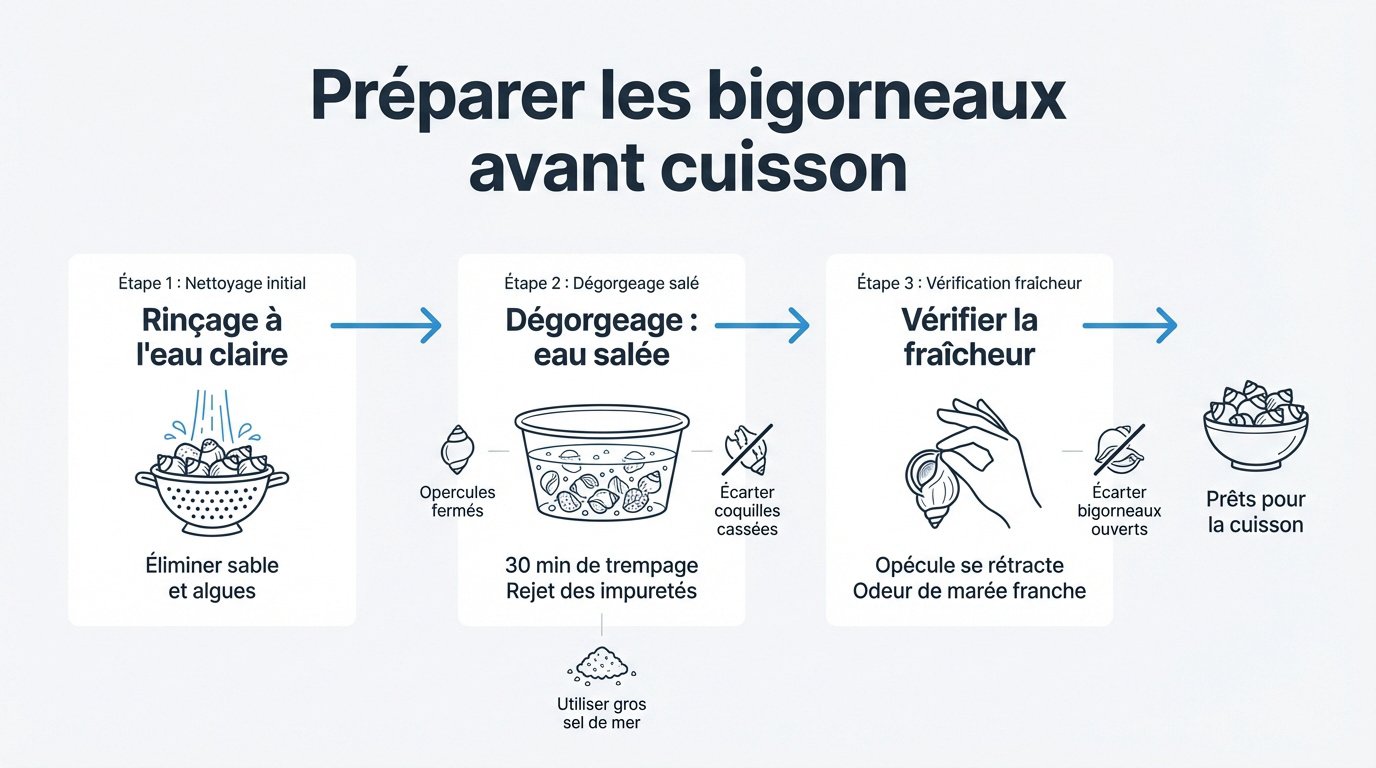 Nettoyage des bigorneaux frais dans une bassine