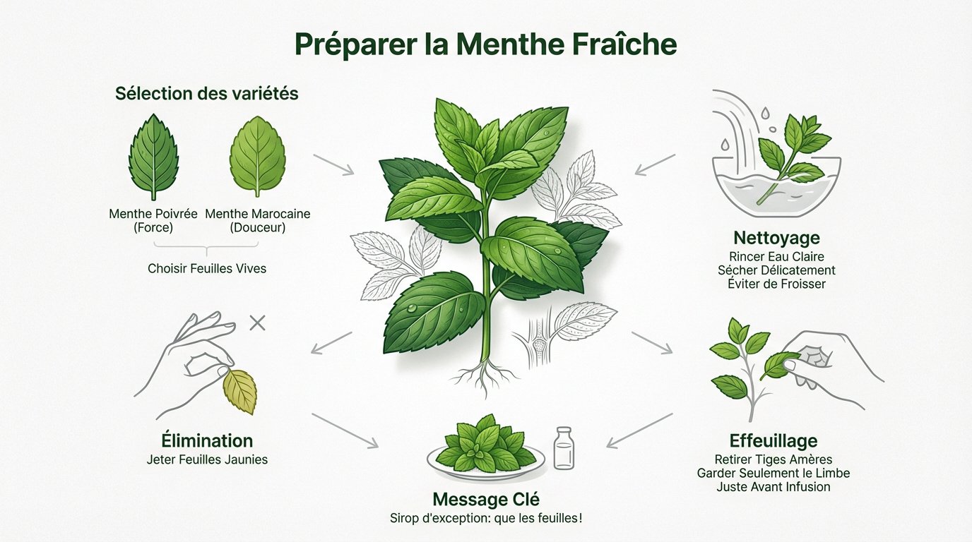 Bouquet de menthe fraîche prête pour la préparation d'un sirop maison