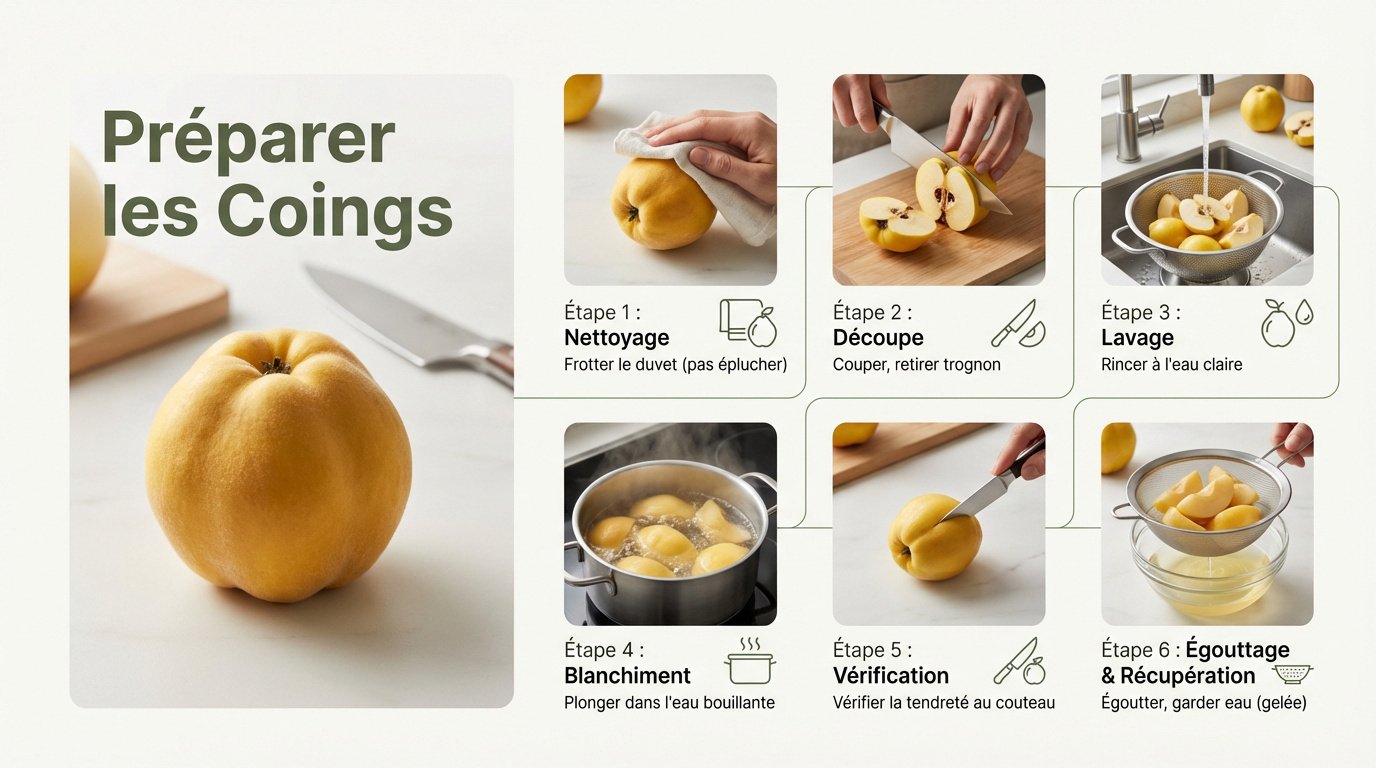 Préparation de coings frais pour une pâte de fruit maison