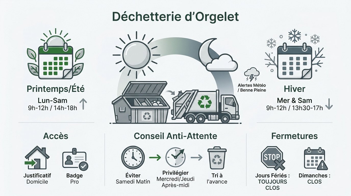 Entrée de la déchetterie d'Orgelet avec bennes de tri sélectif