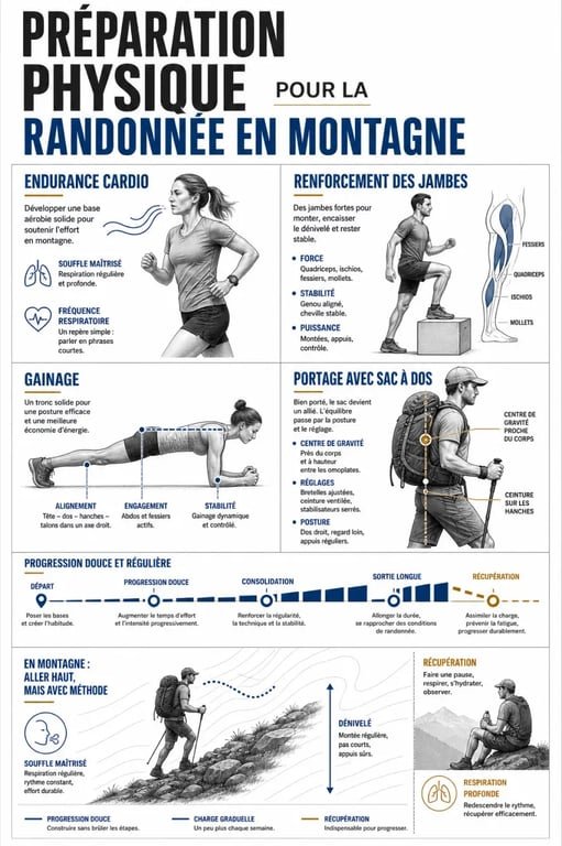 Préparer sa condition physique pour les randonnées en montagne avec les 4 axes d'entraînement