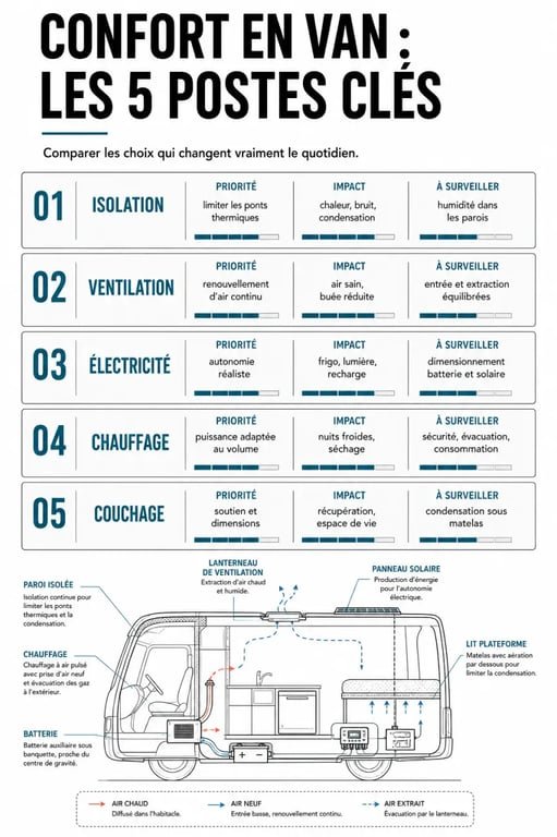 Aménager son van pour des escapades outdoor tout confort : comparaison visuelle des solutions d’isolation, ventilation, électricité et chauffage