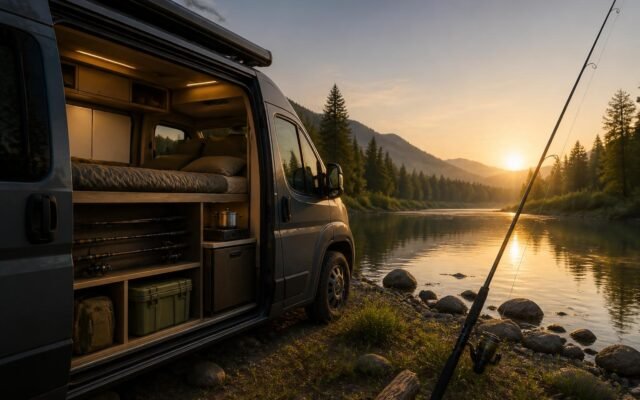 Van de pêche : couchage, rangement et autonomie